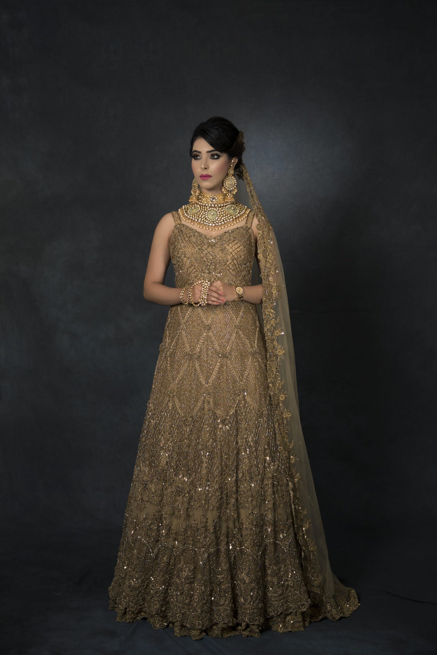 Golden Zardozi Embroidery Double Layer Gown