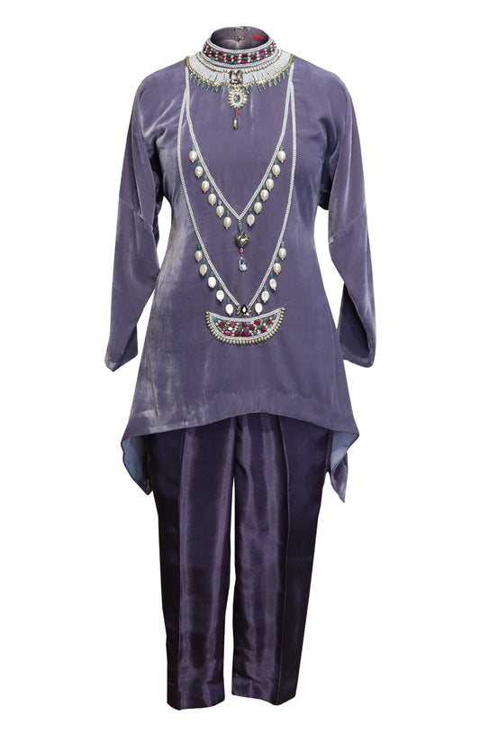Mauvish Grey Asymmetric Co-ord Set
