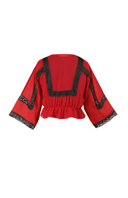 Red Georgette Peasant Top
