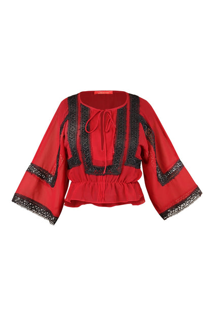 Red Georgette Peasant Top