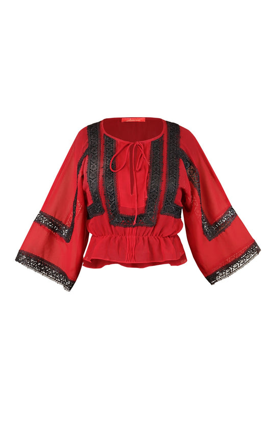 Red Georgette Peasant Top