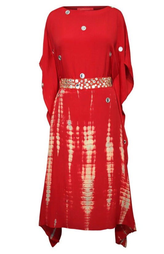 Tie & Dye Kaftan With Mirror Work Belt