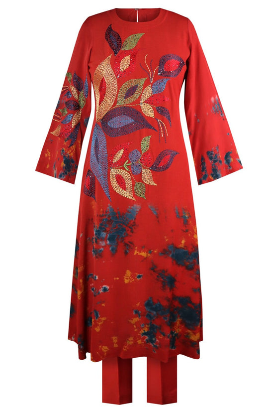 Kantha T&D Kurta Set - RED
