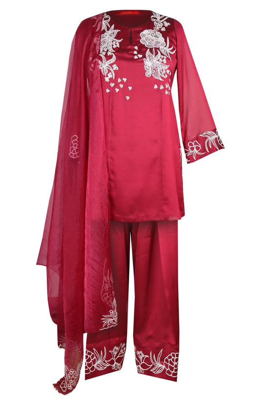 Farshi Suit With Floral Embroidery - RUBY