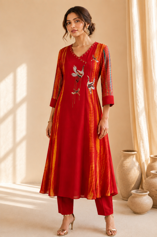 Tie & Dye Angrakha Kurta Set