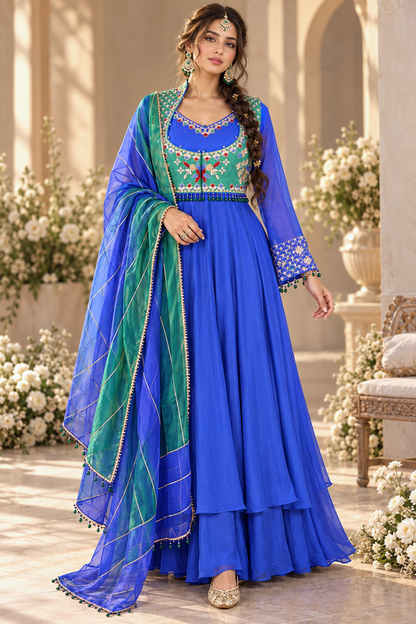 Mayur Short Jacket Anarkali With Sharara