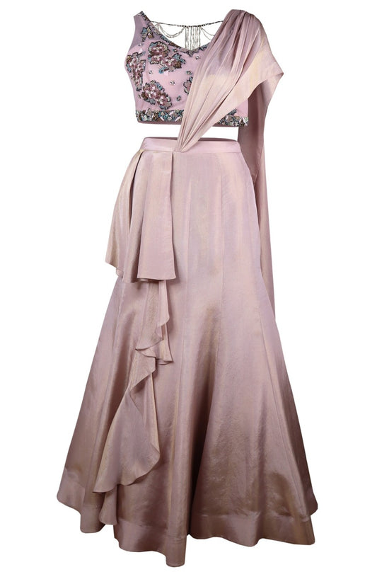 Ruffled Saree - MAUVE