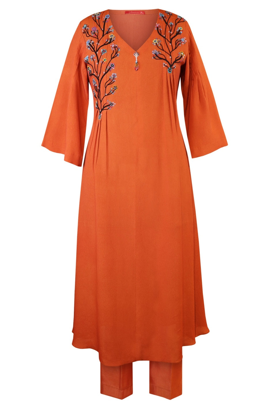 A-Line Crepe Kurta Set - RUST