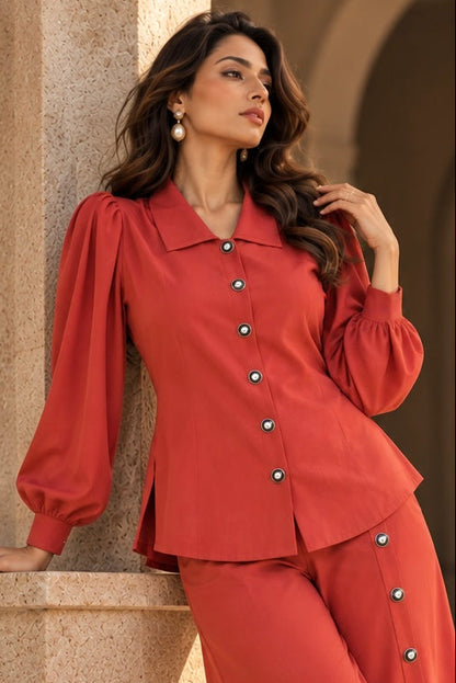 Balloon Sleeve Top - RUST
