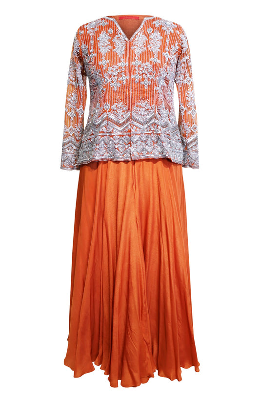 Short Jacket With Sharara - BURNT ORANGE