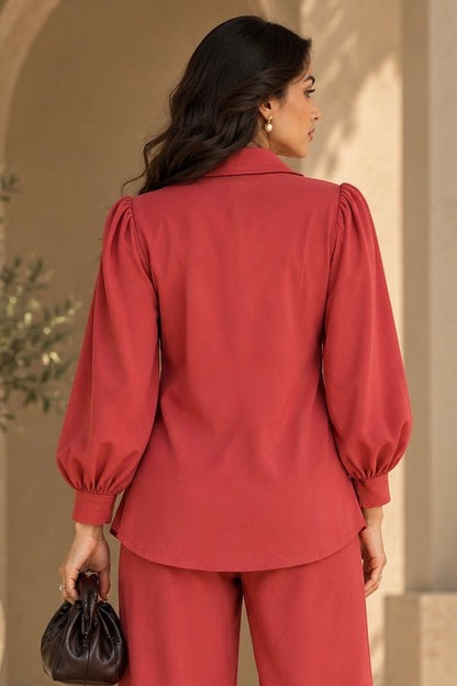 Balloon Sleeve Top - RUST