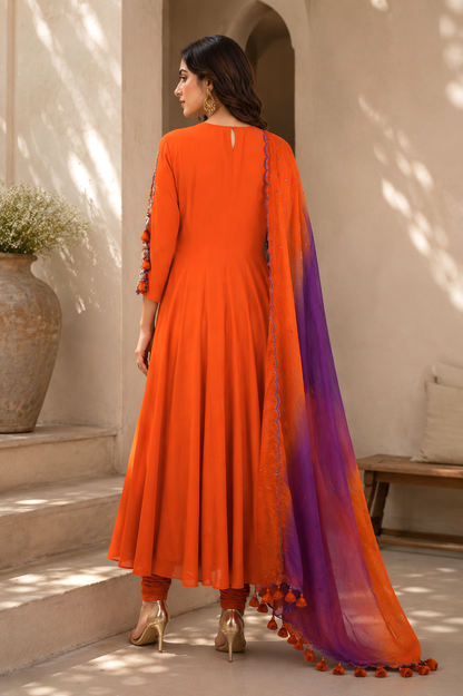 Tasseled Georgette Anarkali - RUST
