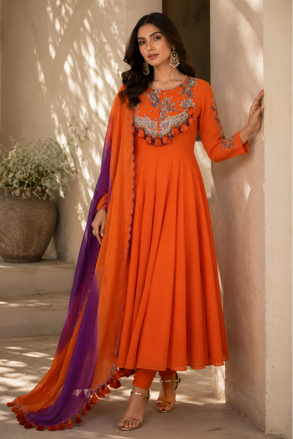 Tasseled Georgette Anarkali - RUST