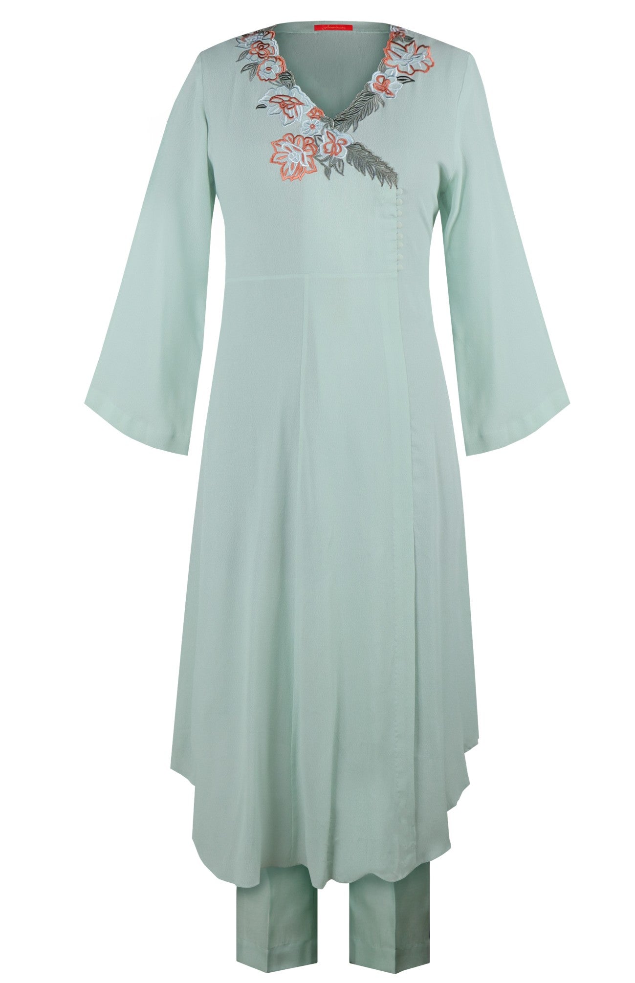 Asymmetric Kurta Set With Cutwork Embroidery