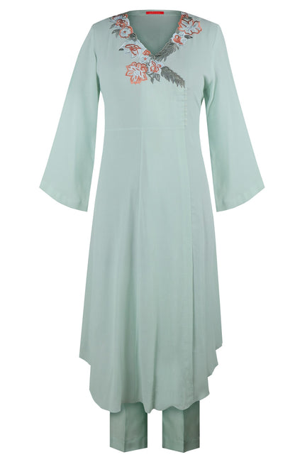 Asymmetric Kurta Set With Cutwork Embroidery