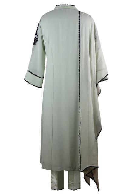 Georgette Black Motif Embroidery Suit - SAGE GREEN