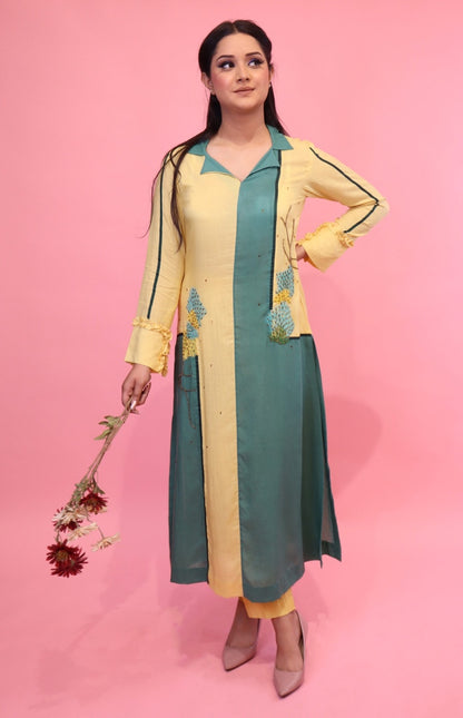 Mul Mul Colour Block Kurta Set