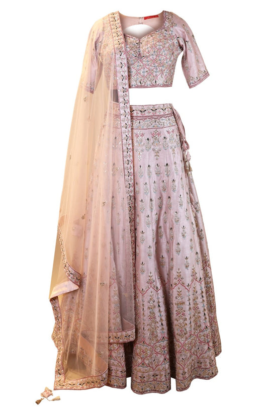 Gota Patti & Pearl Embroidery Lehnga - SALMON PINK