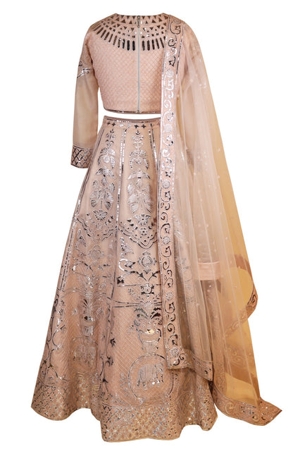 Salmon Pink Lehnga With Leather Work