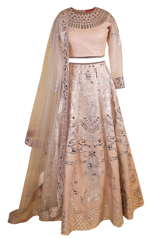 Salmon Pink Lehnga With Leather Work