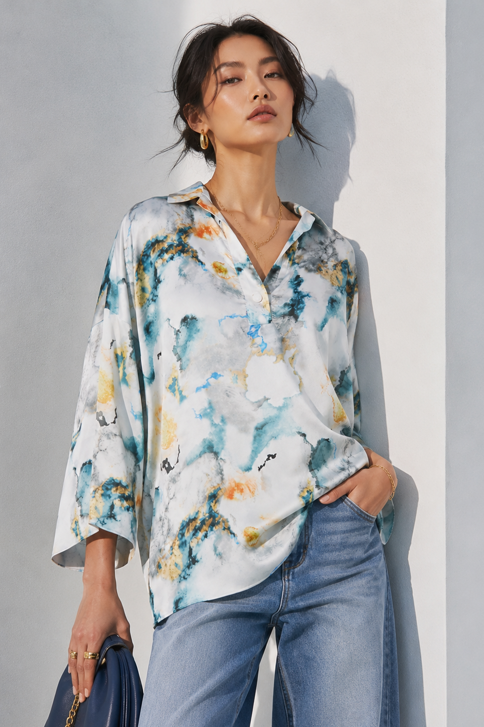 Satin Printed Oversized Shirt