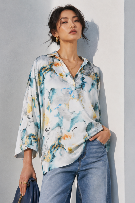 Satin Printed Oversized Shirt