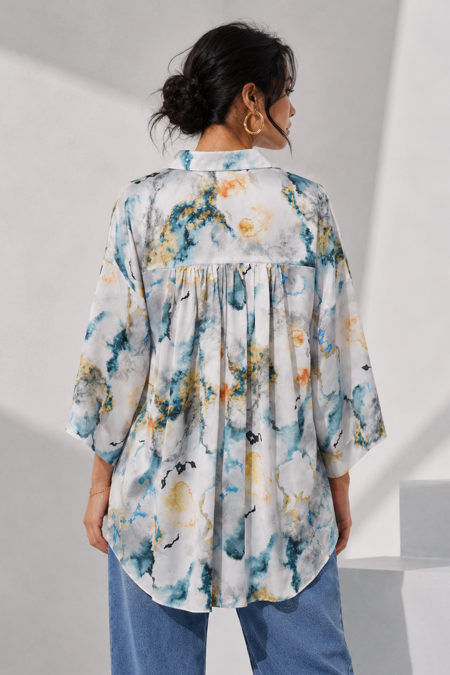 Satin Printed Oversized Shirt