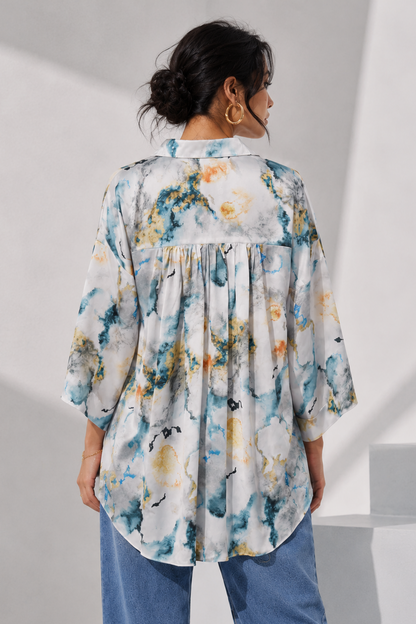 Satin Printed Oversized Shirt