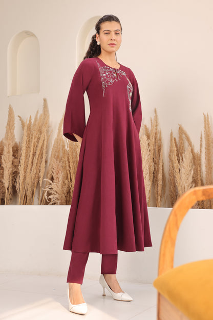 Sconce Anarkali Kurta Set - WINE