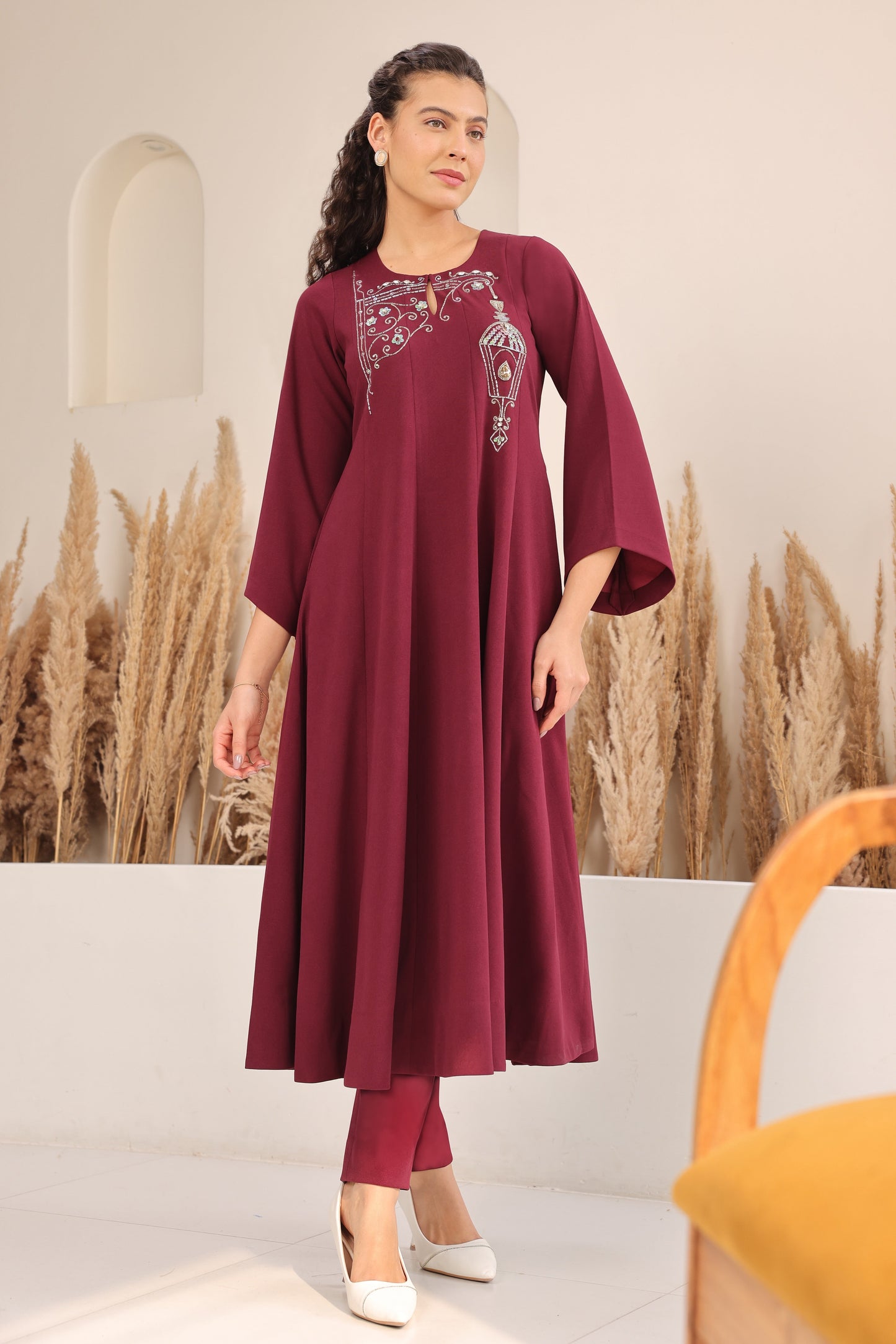 Sconce Anarkali Kurta Set - WINE