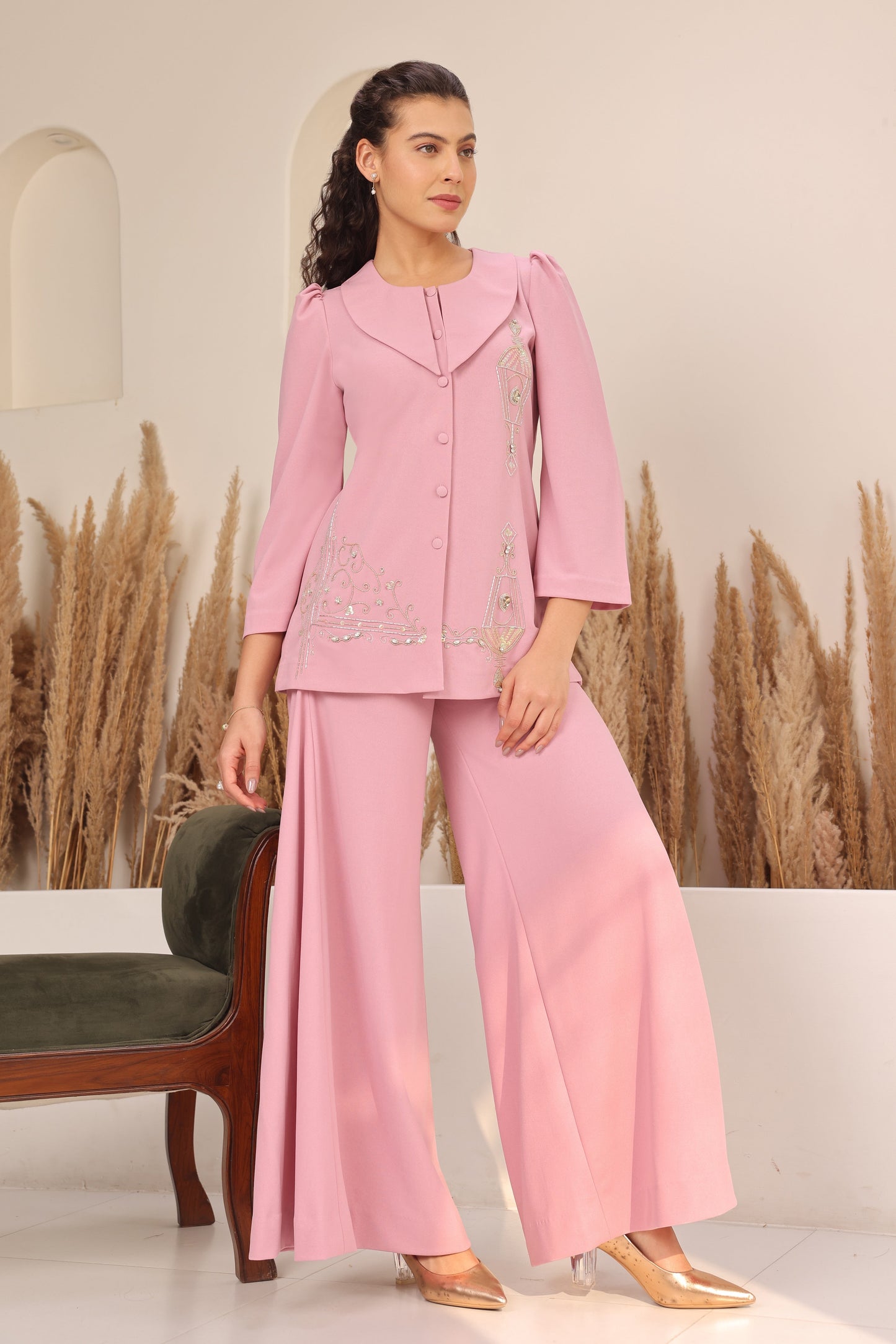 Sconce Pants With Godets - PINK