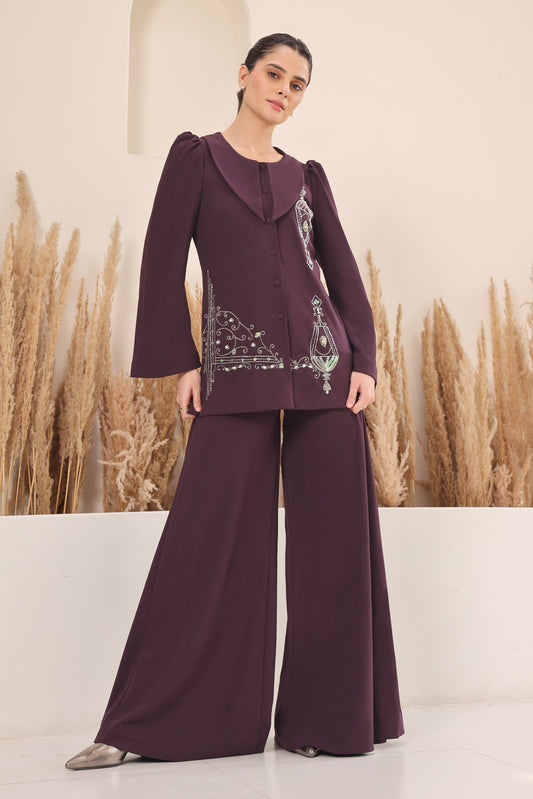 Sconce Co-ord Set With Flared Pants - PURPLE