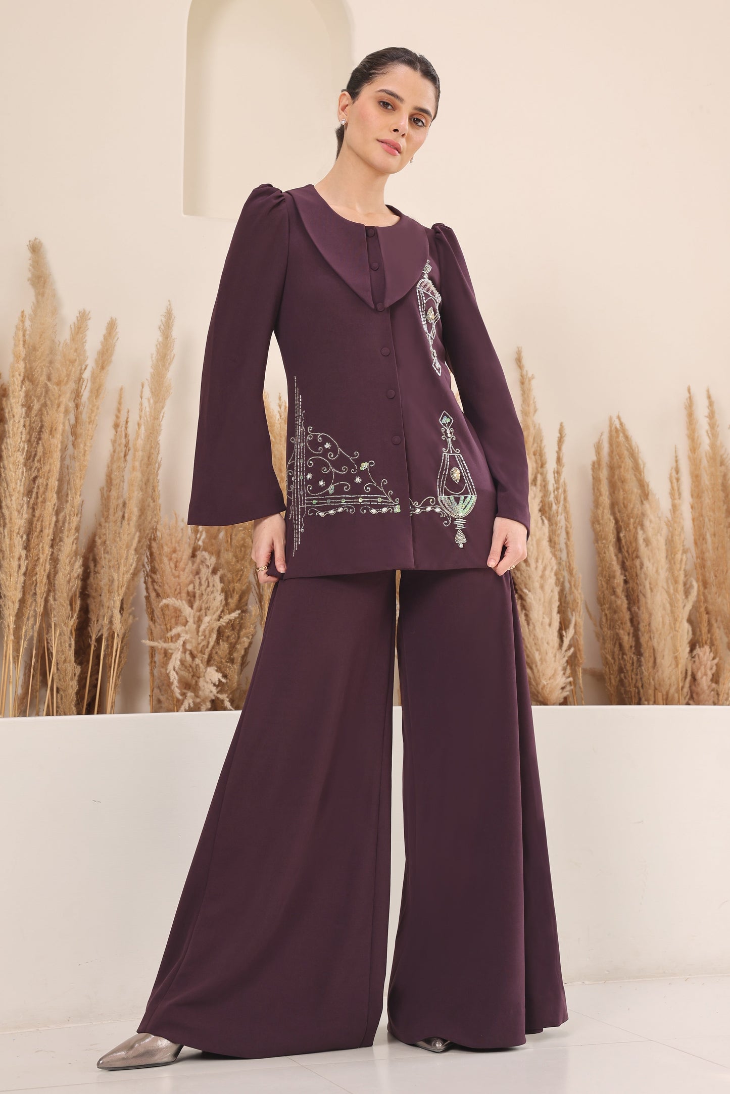 Sconce Pants With Godets - PURPLE