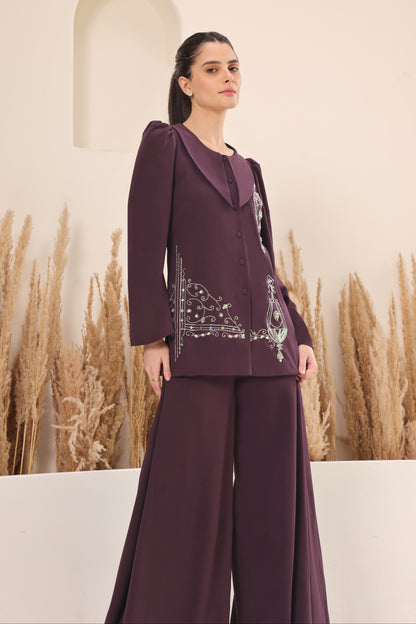 Sconce Co-ord Set With Flared Pants - PURPLE
