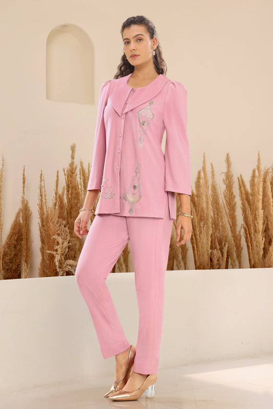 Sconce Co-ord Set With Pencil Pants - PINK