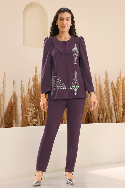 Sconce Co-ord Set With Pencil Pants - PURPLE