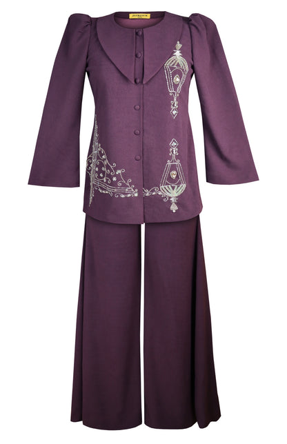 Sconce Co-ord Set With Flared Pants - PURPLE