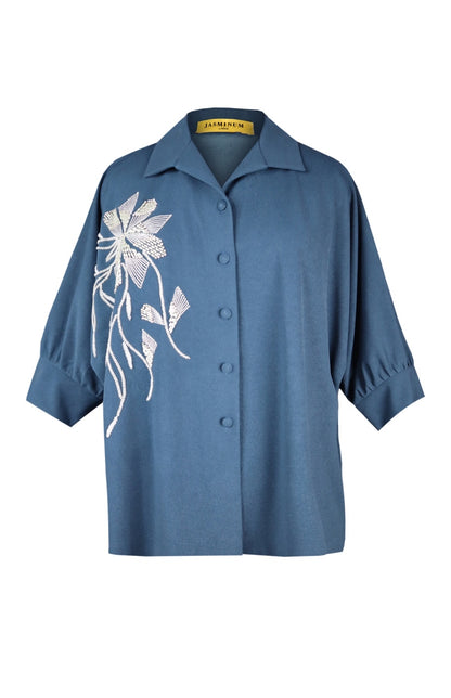 Seed Pearl Batwing Top - INDIGO