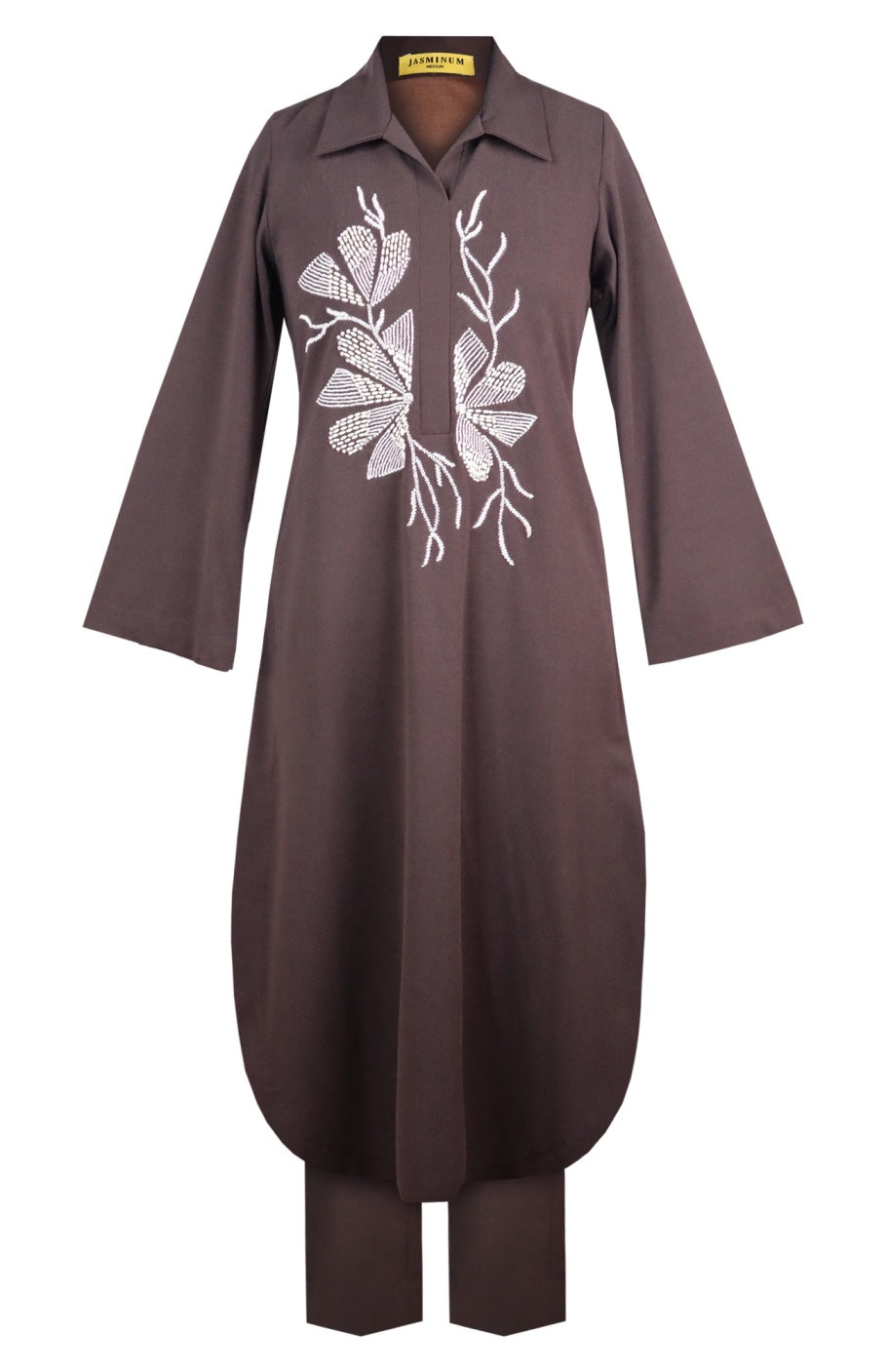 Seed Pearl U-cut Kurta Set - BROWN