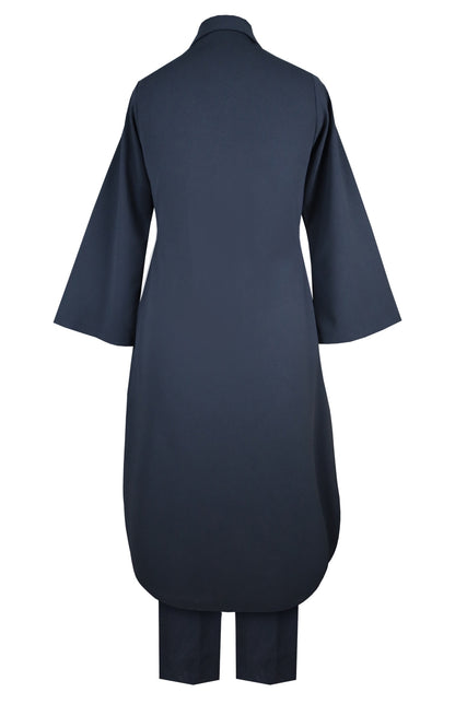 Seed Pearl U-cut Kurta Set - NAVY