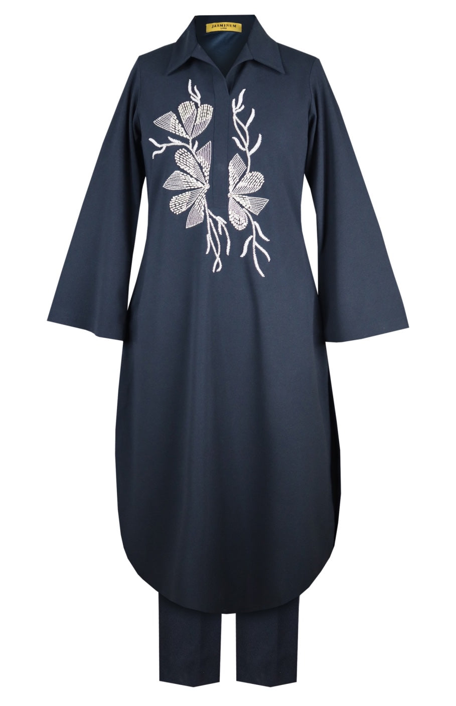 Seed Pearl U-cut Kurta Set - NAVY