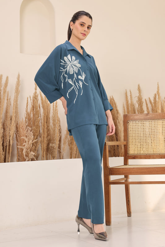 Seed Pearl Batwing Co-ord Set - INDIGO