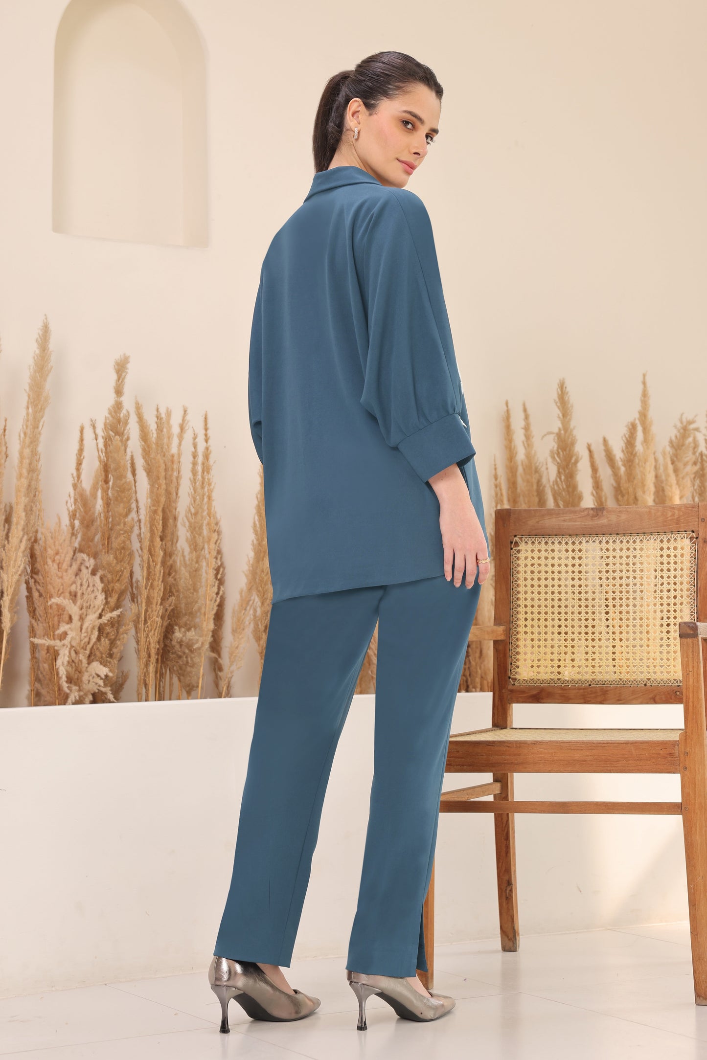 Seed Pearl Batwing Co-ord Set - INDIGO