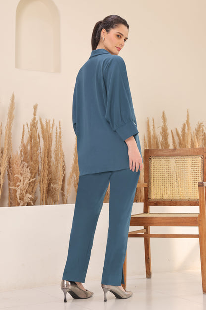 Seed Pearl Batwing Co-ord Set - INDIGO