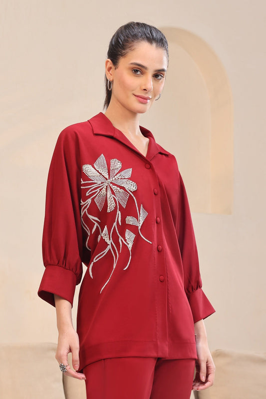 Seed Pearl Batwing Top - RED