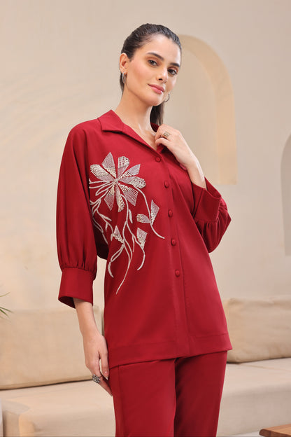 Seed Pearl Batwing Top - RED