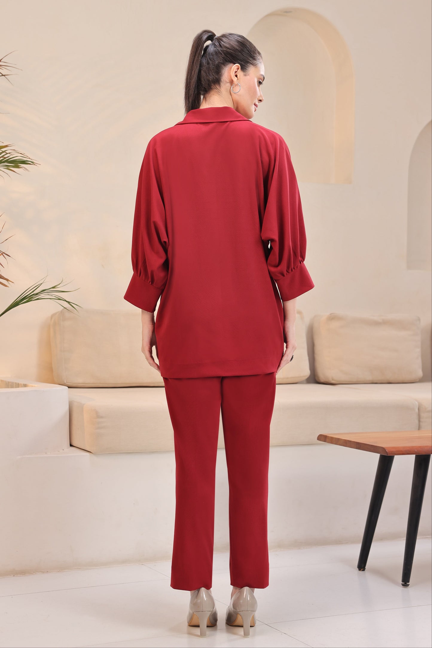 Seed Pearl Batwing Co-ord Set - RED