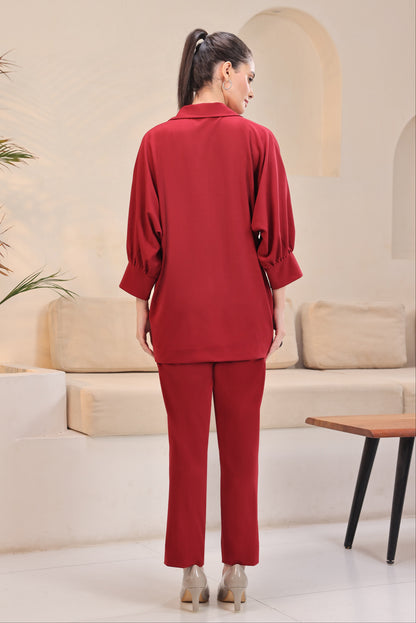 Seed Pearl Batwing Co-ord Set - RED