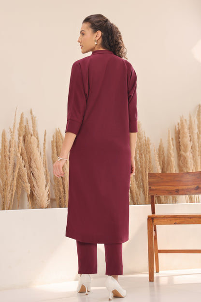 Seed Pearl Batwing Kurta Set - WINE