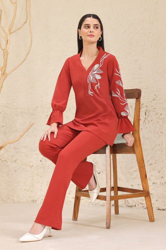 Seed Pearl Co-ord Set - RUST